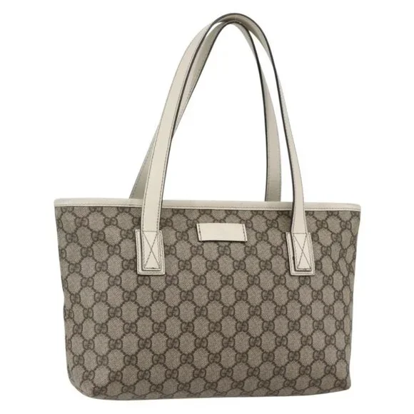 GUCCI GG Supreme Tote Bag PVC Beige Silver - Picture 2 of 16